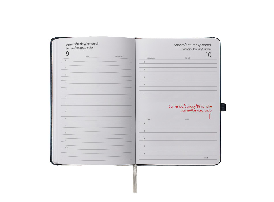 Agenda giornaliera 2026, copertina rigida in PU termovirante con impuntura perimetrale