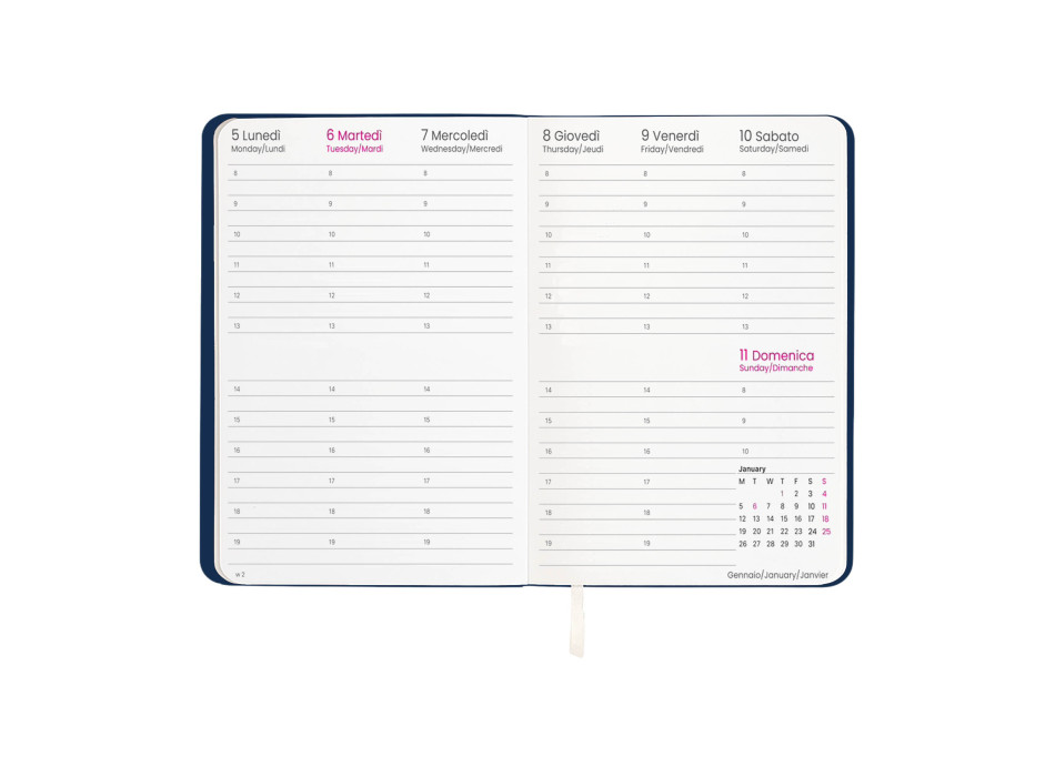 Agenda settimanale 2026 con copertina flessibile in PU termovirante