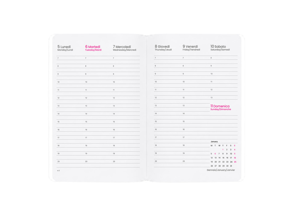 Agenda settimanale 2027. Copertina flessibile in soft PU e bordo pagine colorato Gheddi