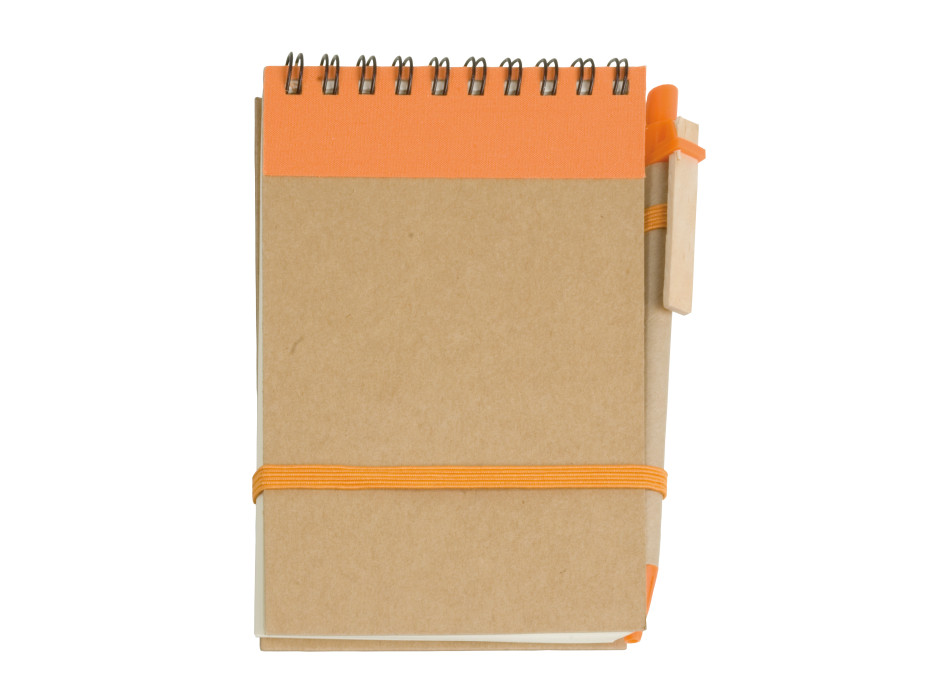 Block notes ad anelli in carta riciclata, fogli bianchi (70 pag.) con penna in cartone