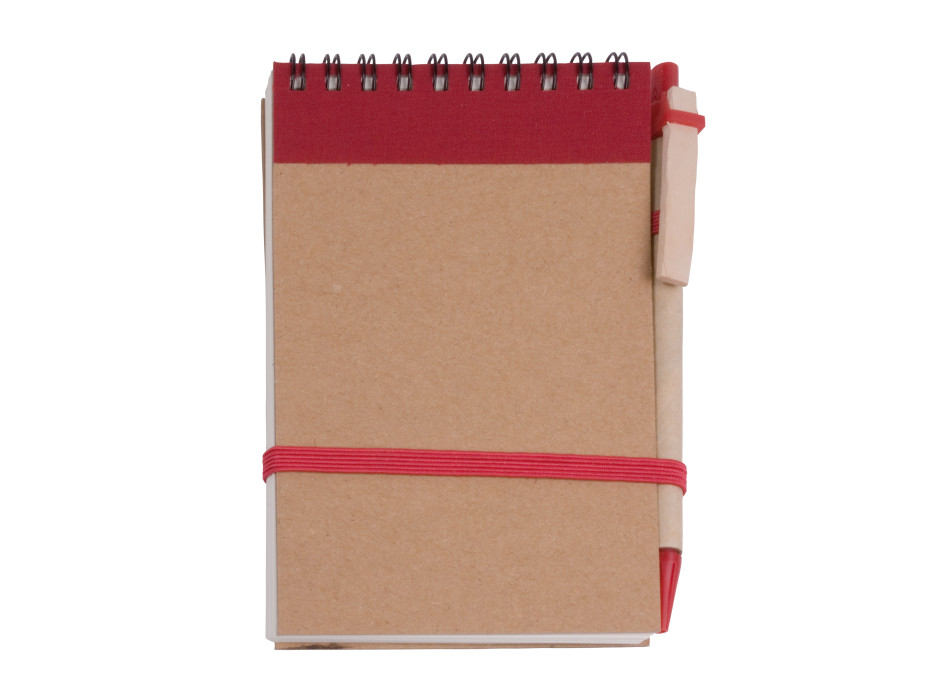 Block notes ad anelli in carta riciclata, fogli bianchi (70 pag.) con penna in cartone