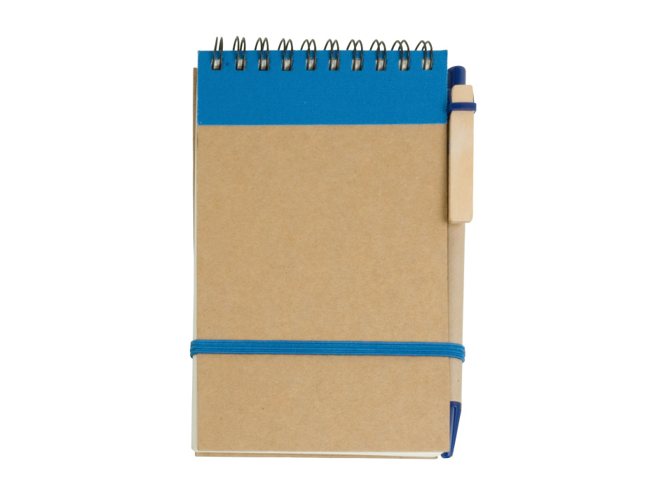 Block notes ad anelli in carta riciclata, fogli bianchi (70 pag.) con penna in cartone