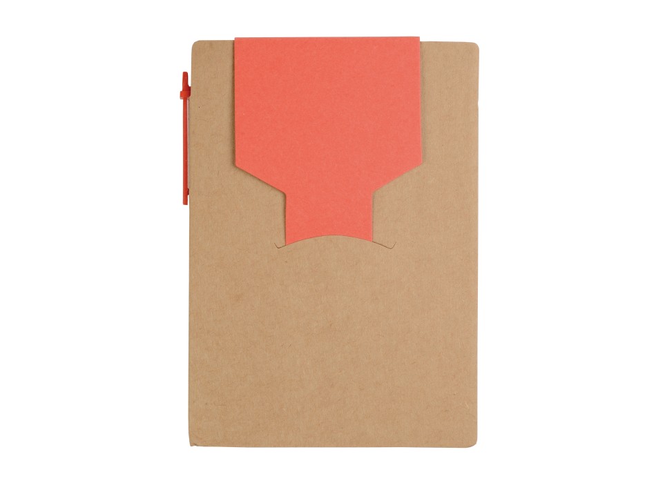 Block notes in carta riciclata, con penna in cartone e foglietti adesivi