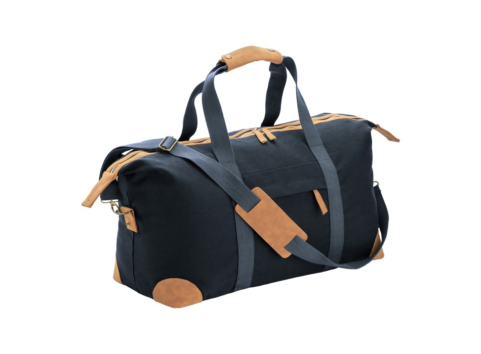Borsa duffle in canvas  riciclato. tracolla regolabile e removibile con fibbie in metallo