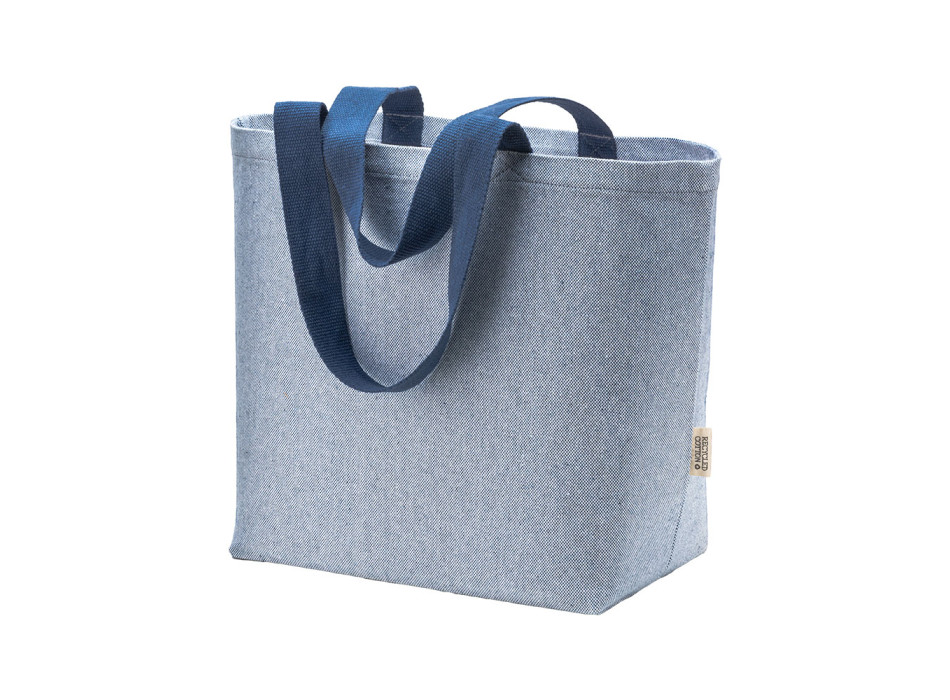 Borsa in cotone riciclato 340 g/m2 con effetto melange. Manici lunghi colorati e soffietto Gheddi