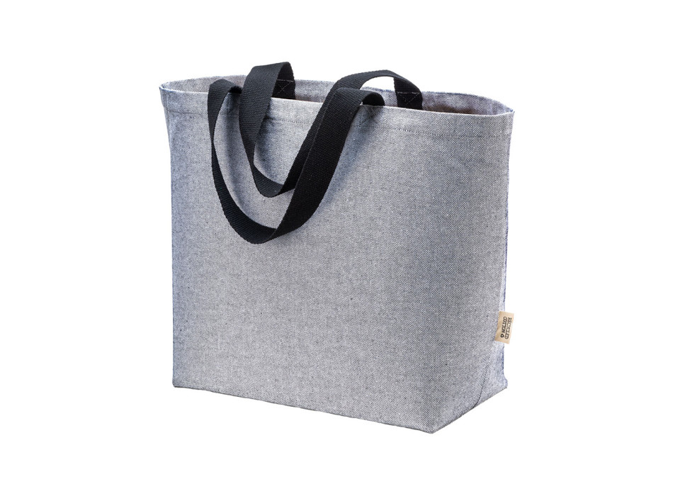 Borsa in cotone riciclato 340 g/m2 con effetto melange. Manici lunghi colorati e soffietto Gheddi