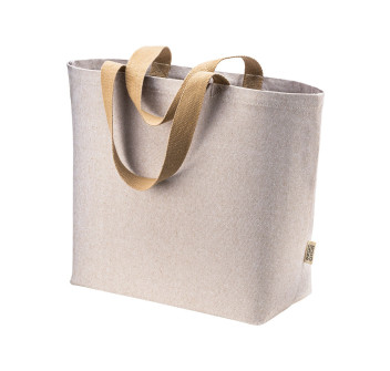 Borsa in cotone riciclato 340 g/m2 con effetto melange. Manici lunghi colorati e soffietto Gheddi