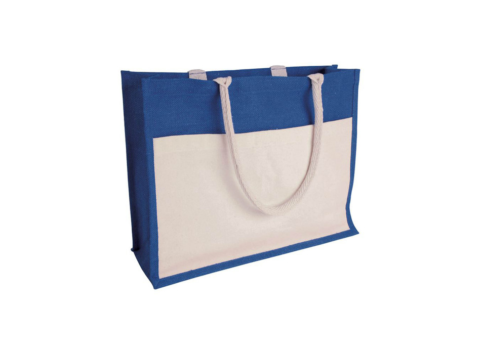 Borsa in juta con interno in PVC, soffietto, manici lunghi e tasca esterna