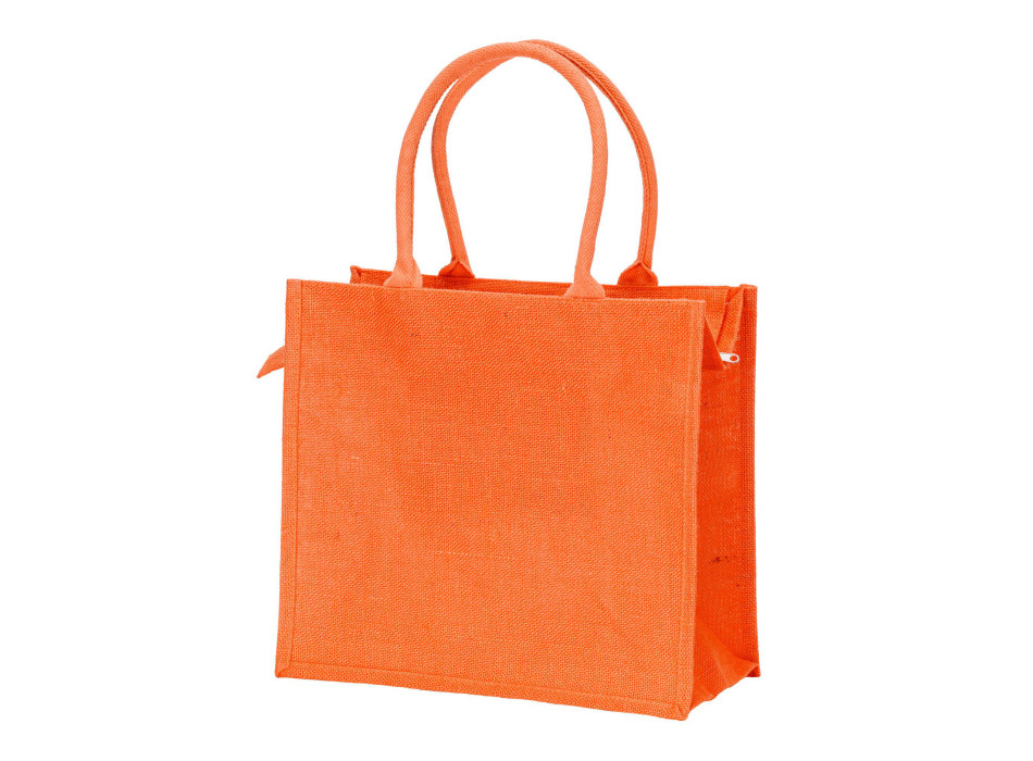 Borsa in juta con manici in cotone. Dotata di chiusura a zip