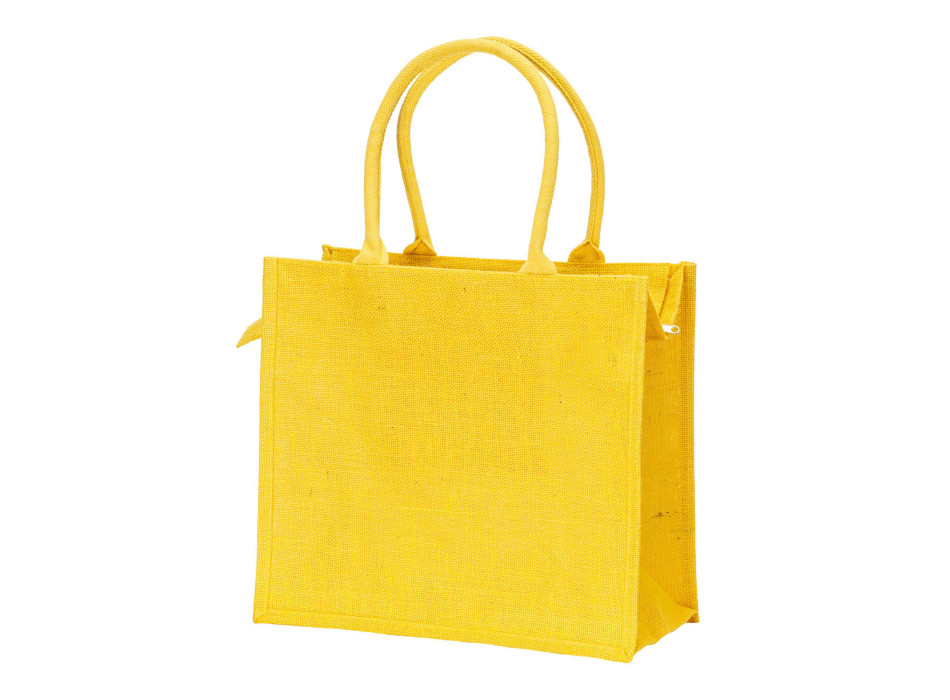 Borsa in juta con manici in cotone. Dotata di chiusura a zip