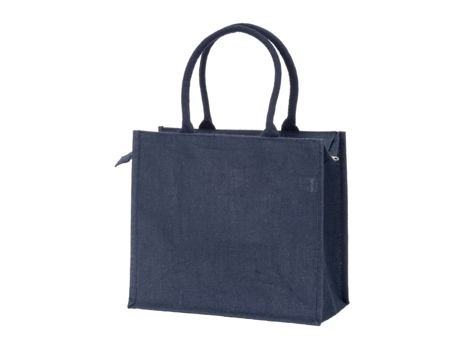 Borsa in juta con manici in cotone. Dotata di chiusura a zip