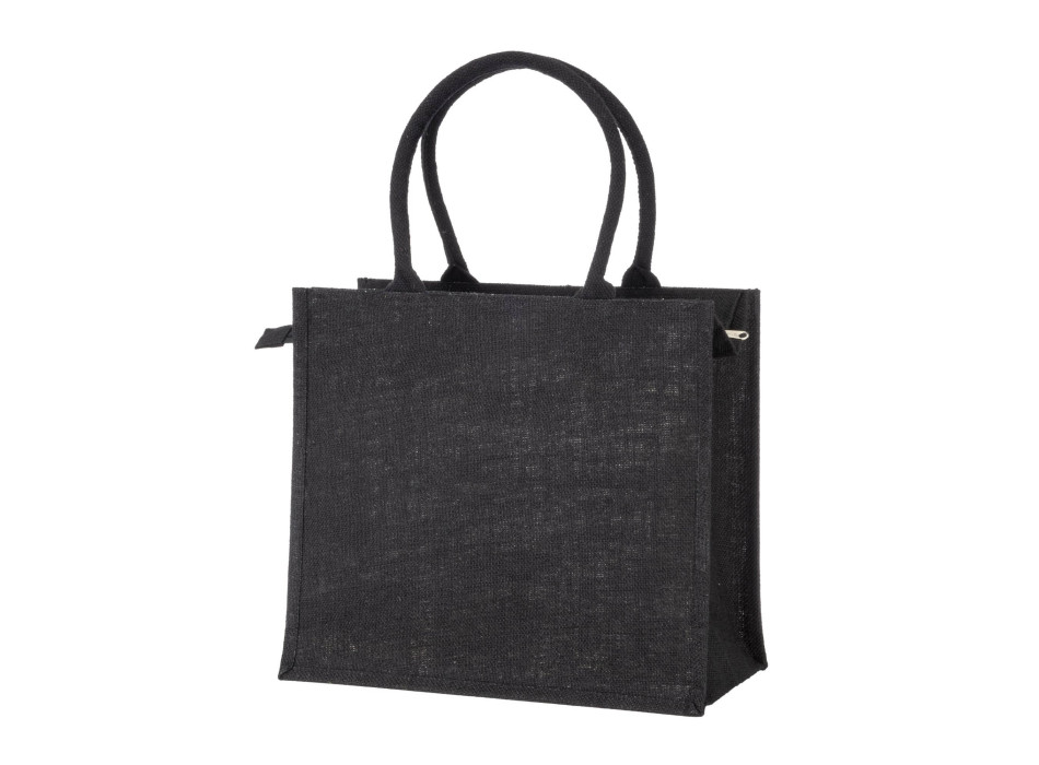 Borsa in juta con manici in cotone. Dotata di chiusura a zip
