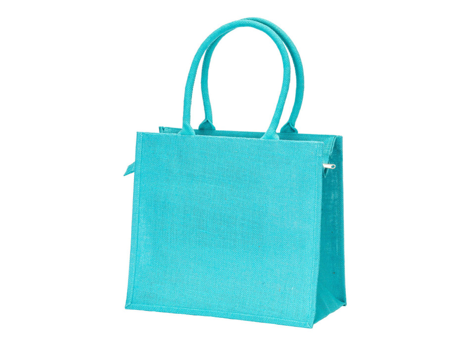 Borsa in juta con manici in cotone. Dotata di chiusura a zip