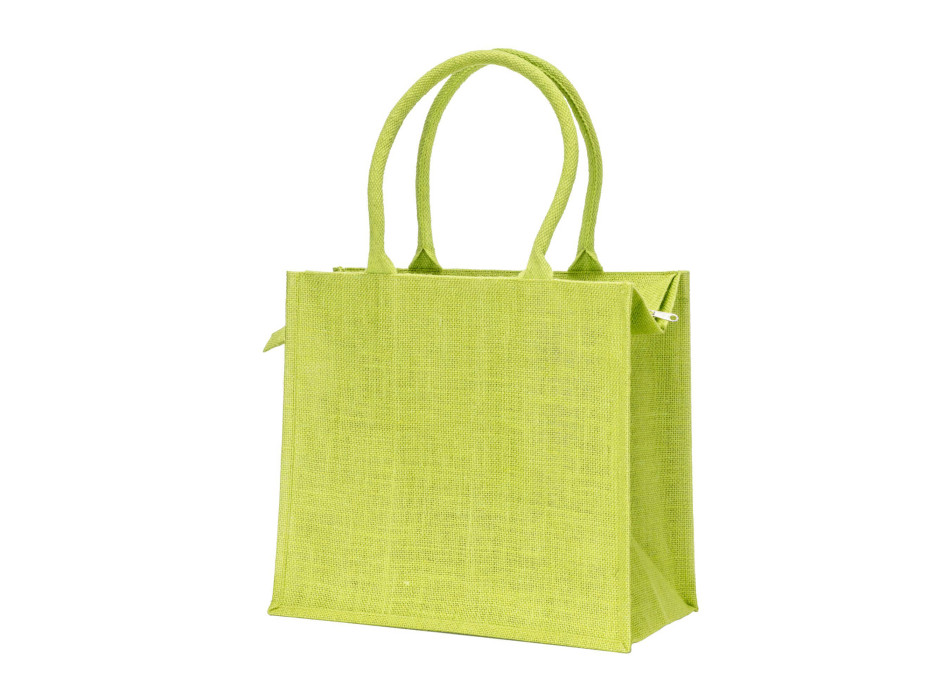 Borsa in juta con manici in cotone. Dotata di chiusura a zip