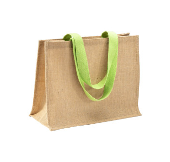 Borsa in juta, manici lunghi colorati e soffietto