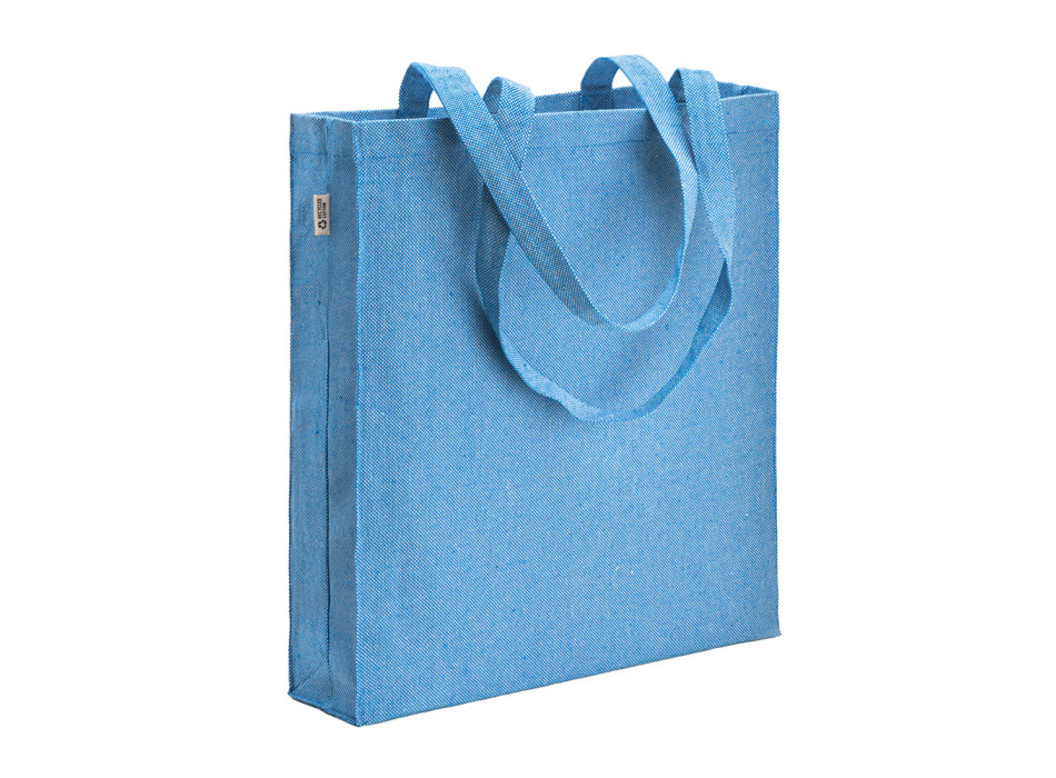Borsa shopper in cotone riciclato 300 g/m2 con effetto mélange. Manici lunghi e soffietto Gheddi