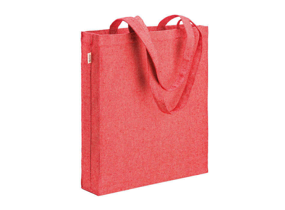 Borsa shopper in cotone riciclato 300 g/m2 con effetto mélange. Manici lunghi e soffietto Gheddi
