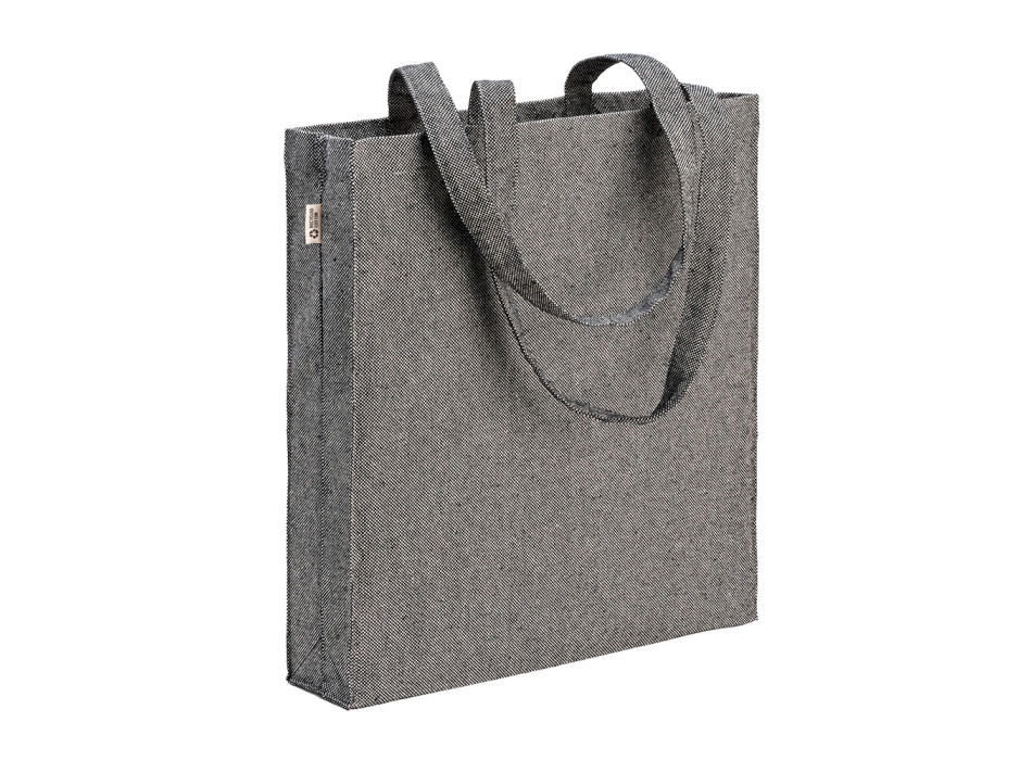 Borsa shopper in cotone riciclato 300 g/m2 con effetto mélange. Manici lunghi e soffietto Gheddi