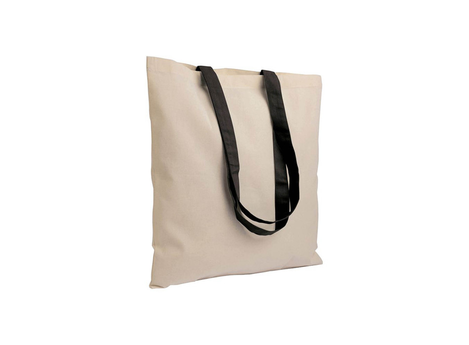 Borsa shopper in cotone riciclato da 140 g/m2 naturale con manici colorati
