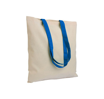 Borsa shopper in cotone riciclato da 140 g/m2 naturale con manici colorati