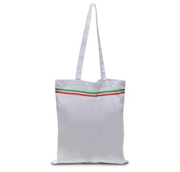 Borsa shopper in cotone tre bande, manici lunghi