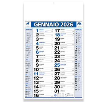 Calendario 2026 da muro mensile bicolore, 12 fogli, su carta patinata, termosaldato