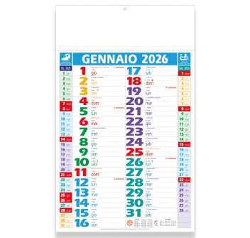 Calendario 2026 da muro mensile multicolore, 12 fogli, su carta patinata, termosaldato