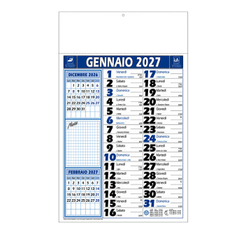 Calendario 2027 da muro mensile bicolore, 12 fogli, su carta patinata, termosaldato Gheddi