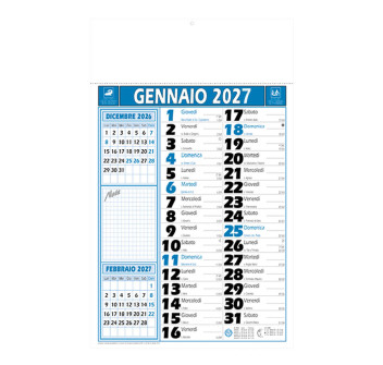 Calendario 2027 da muro mensile bicolore, 12 fogli, su carta patinata, termosaldato Gheddi