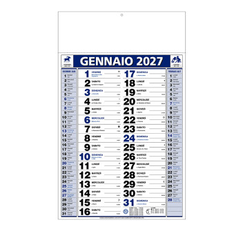 Calendario 2027 da muro mensile bicolore, 12 fogli, su carta patinata, termosaldato Gheddi