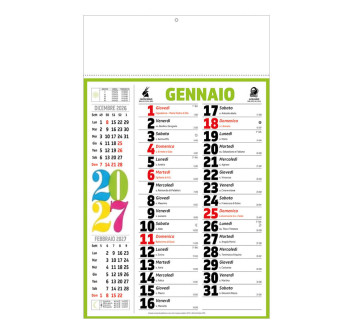 Calendario 2027 da muro mensile multicolore,12 fogli, su carta patinata, termosaldato Gheddi