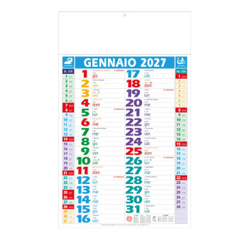 Calendario 2027 da muro mensile multicolore, 12 fogli, su carta patinata, termosaldato Gheddi