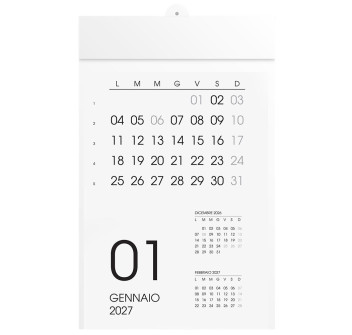 Calendario 2027 da parete mensile, 12 mesi, su cartoncino bianco, termosaldato Gheddi