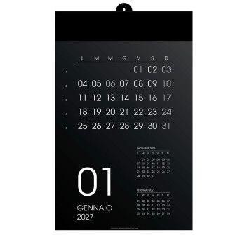 Calendario 2027 da parete mensile, 12 mesi, su cartoncino nero, termosaldato Gheddi