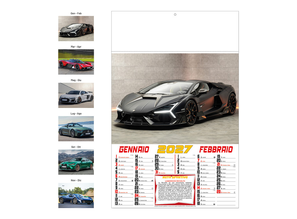 Calendario 2027 da parete mensile, 6 fogli illustrati in carta patinata da 130 g/m Gheddi