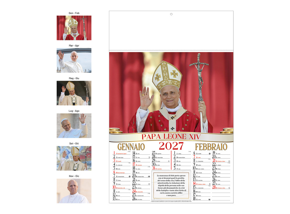 Calendario 2027 da parete mensile, 6 fogli illustrati in carta patinata da 130 g/m Gheddi