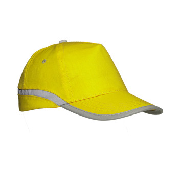 Cappellino ad alta visibilità in cotone, 5 pannelli con bande e chiusura catarifrangenti Gheddi