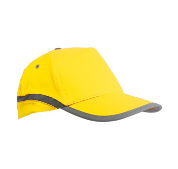 Cappellino ad alta visibilità in cotone, 5 pannelli con bande e chiusura catarifrangenti