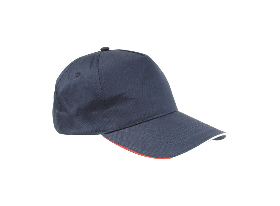 Cappellino in cotone, 5 pannelli con profilo e ricamo tricolore Gheddi