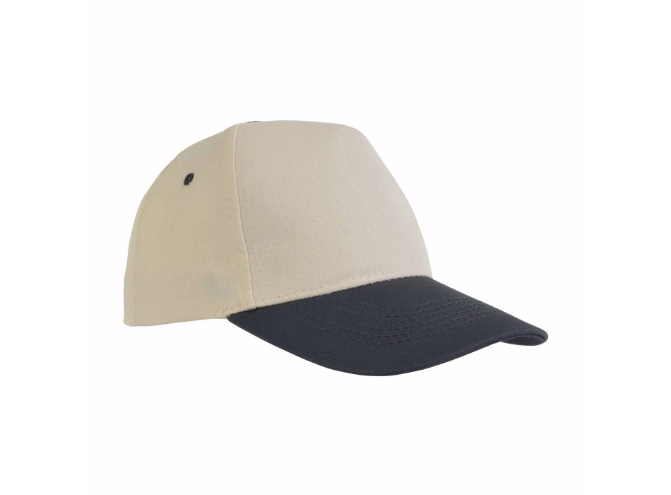 Cappellino in cotone naturale, 5 pannelli con visiera colorata