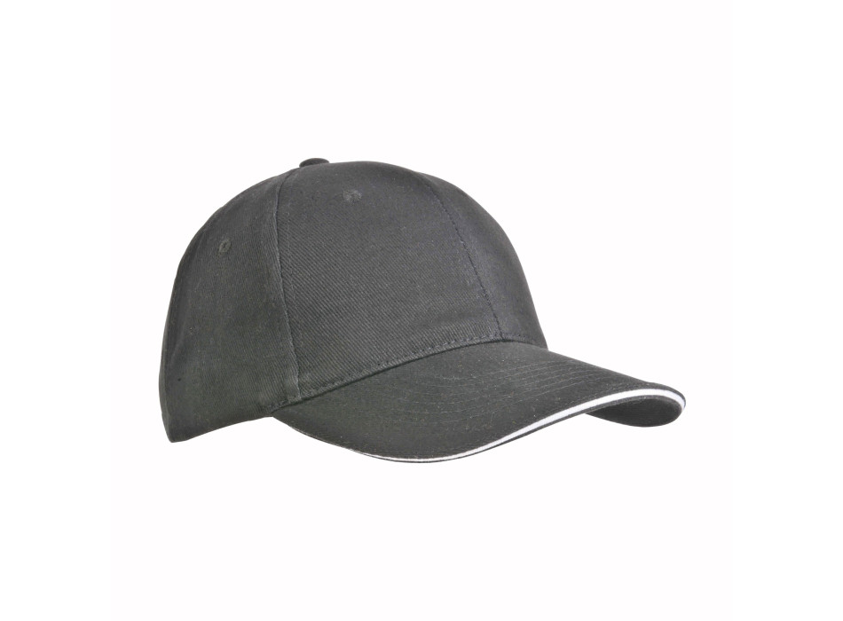 Cappellino in cotone pesante, 6 pannelli con visiera "sandwich"