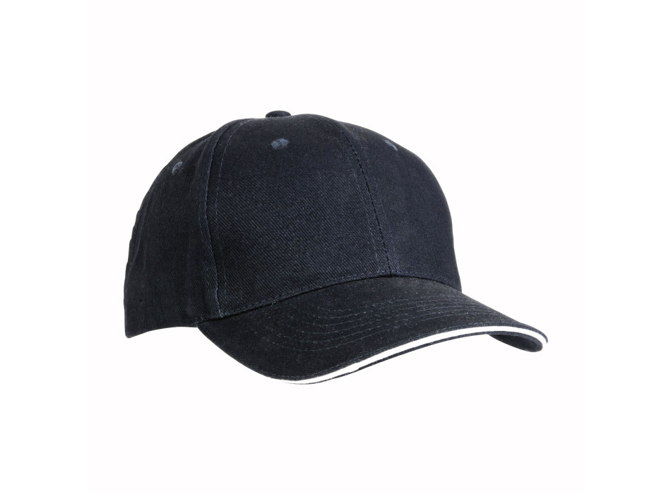 Cappellino in cotone pesante, 6 pannelli con visiera "sandwich"