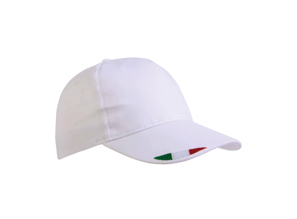 Cappellino in cotone, 5 pannelli con ricamo tricolore