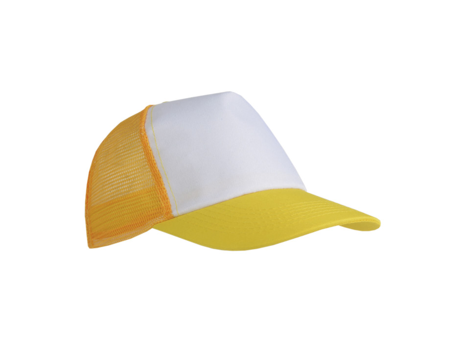 Cappellino in poliestere, 5 pannelli con calotta a rete