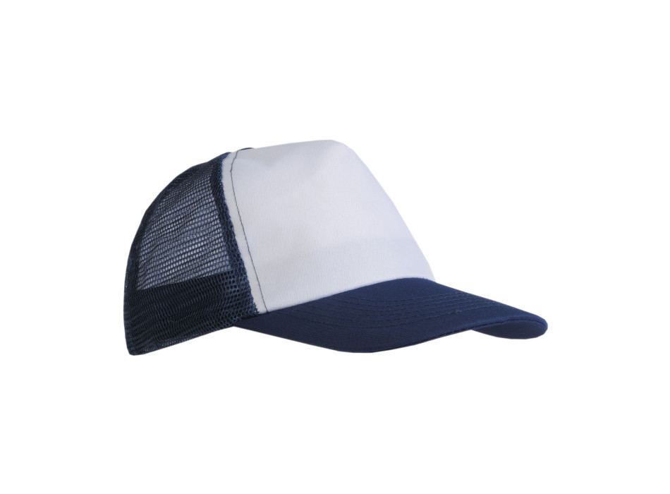 Cappellino in poliestere, 5 pannelli con calotta a rete