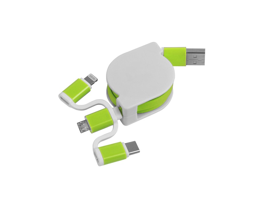 Cavo alimentazione usb-type c/lighting/microusb retrattile