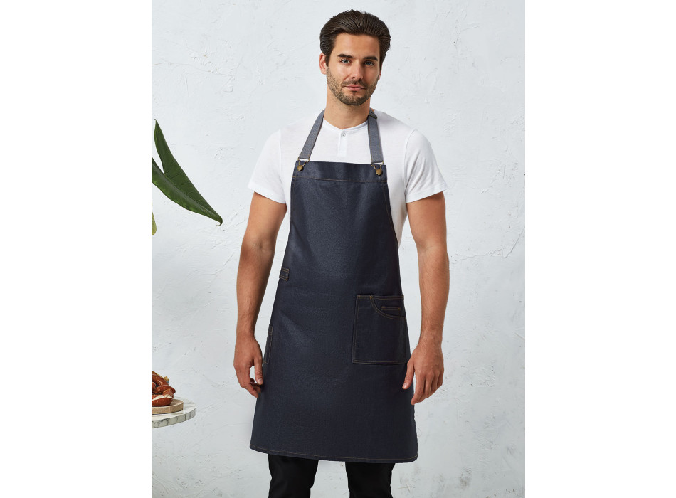 District Waxed Look Denim Bib Apron