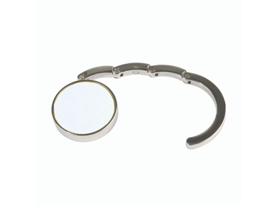 Gancio appendiborsa tondo in metallo, richiudibile con chiusura rafforzata da due magneti