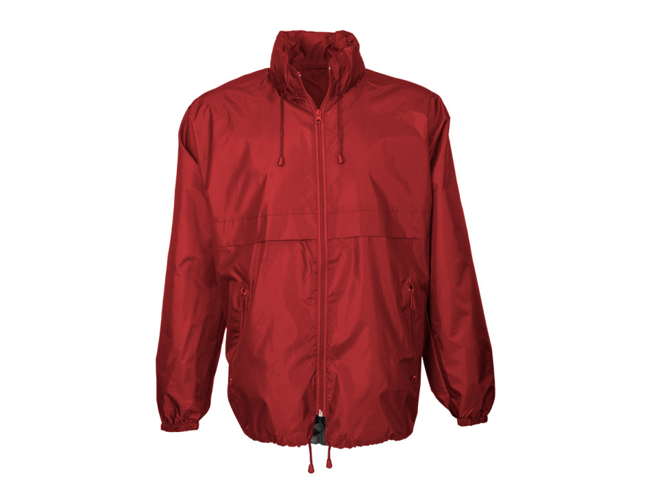 Giacca a vento in poliestere con cappuccio a scomparsa, 2 tasche frontali, richiudibile