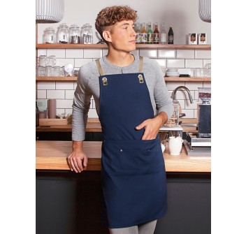 Bib Apron With Crossed Ribbons And Big Pocket